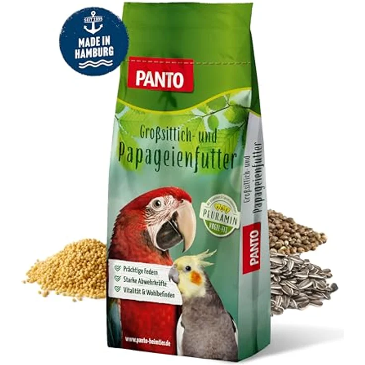 PANTO Großsittich- und Papageienfutter mit Pluramin, Bunte Saatenmischung ohne Nüsse, 20kg – Bild 1