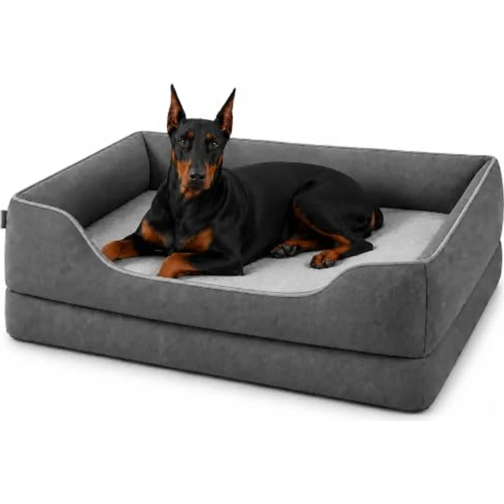Zedelmaier orthopädisches Hundebett XXL 124×84cm, Dunkelgrau, extra dicke Schaumstoffmatratze mit wasserdichter Schutzschicht und abnehmbarem Bezug – Bild 1