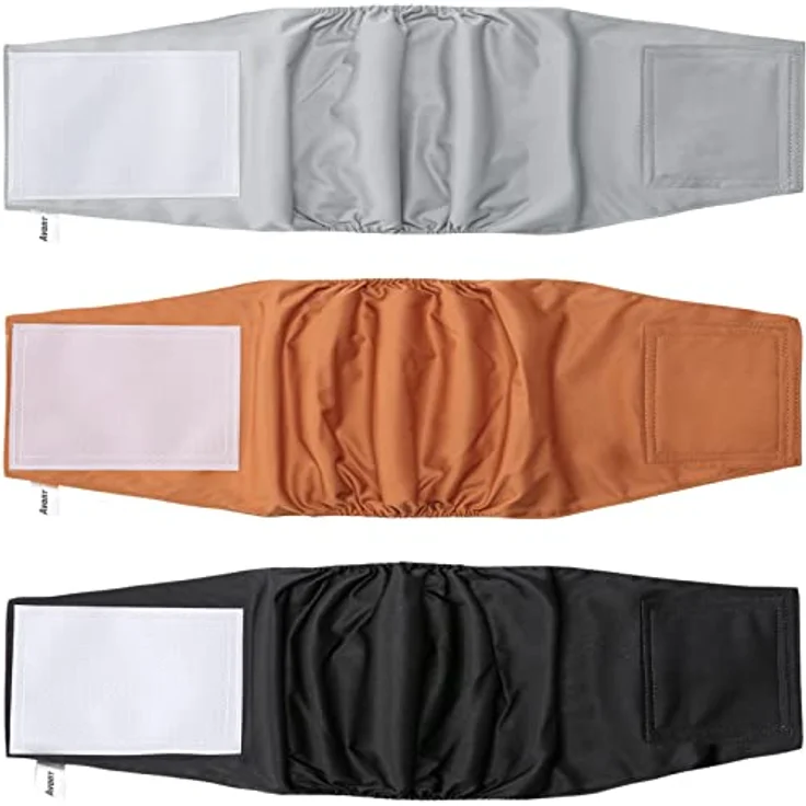 Avont Wiederverwendbare Hundewindeln für Rüden, 3er Pack Inkontinenz Bauchband, Waschbar, Schwarz/Braun/Grau, 6 Größen verfügbar – Bild 1