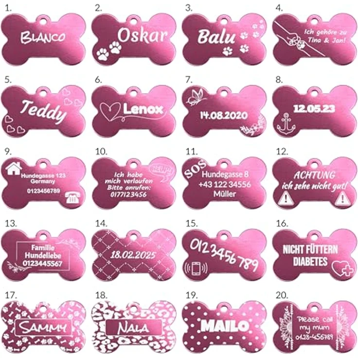 Unikat Branding Hundemarke Personalisiert im Doppelpack, Beidseitig Gravierbar mit Name, Telefonnummer & Adresse, Robuste Aluminiumlegierung, Knochenform – Bild 2