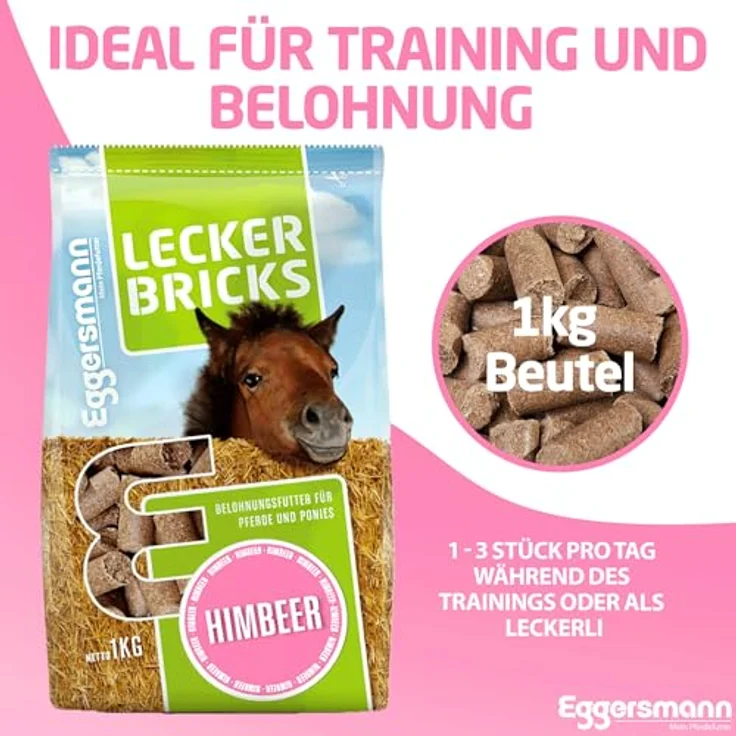 Eggersmann Mein Pferdefutter 1 kg Pferde-Leckerlis, Lecker Bricks mit natürlichem Himbeer-Geschmack, für Pferde & Ponys, perfekte Belohnung & für zwischendurch – Bild 5