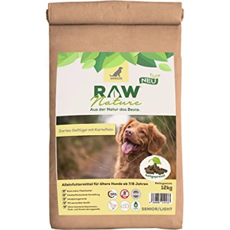 RAW Nature Trockenfutter Senior mit Huhn, 12kg, Kaltgepresstes, Getreidefreies Hundefutter, 100% Muskelfleisch, für alle Rassen und empfindliche Hunde – Bild 1