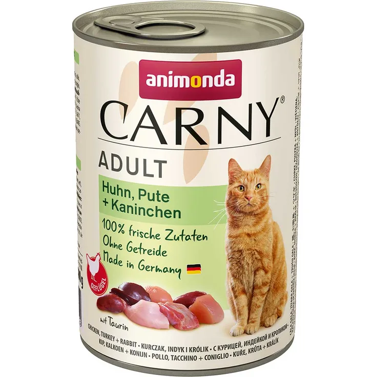 animonda Carny Adult Huhn, Pute und Kaninchen, Katzen-Nassfutter mit hohem Fleischanteil, 6x400g