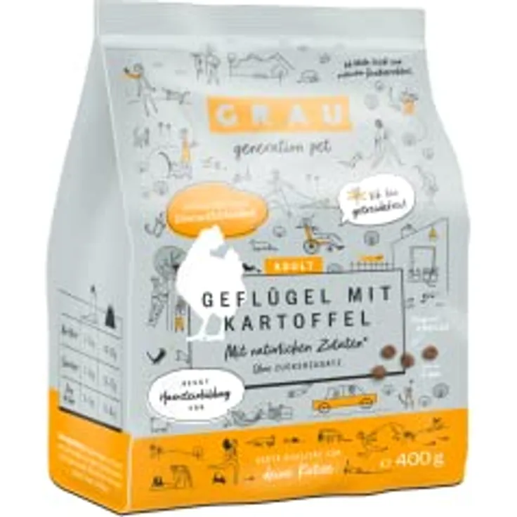 Grau GRAU – das Original – Trockenfutter für Katzen, Geflügel mit Kartoffel, getreidefrei, 1 x 400 g, beugt Harngries vor