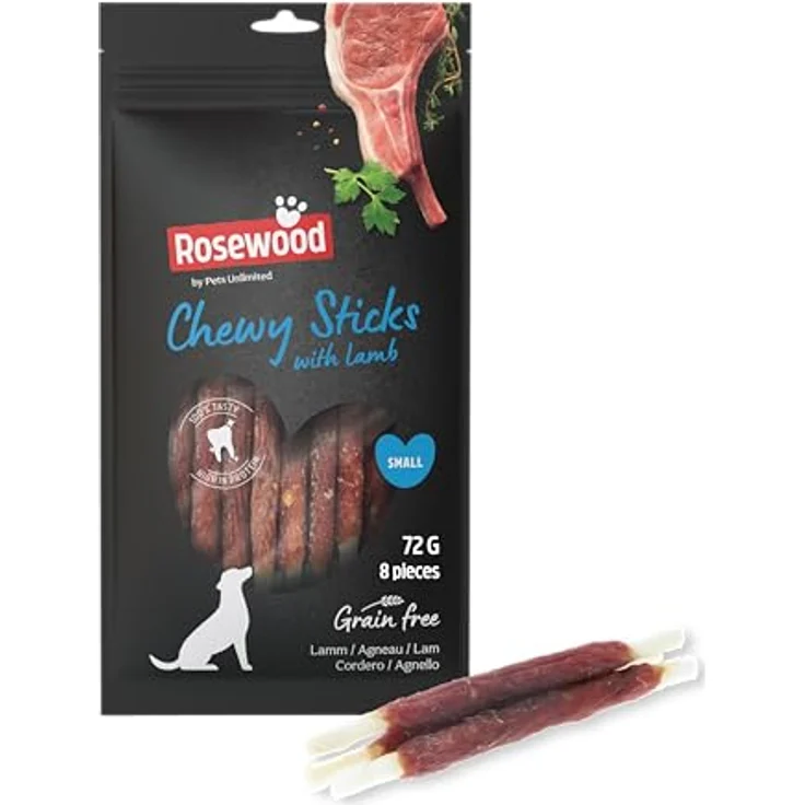 Rosewood Chewy Sticks Lamm Small – Kaustangen für Hunde, mit Lamm und Rinderhaut, unterstützt Zahnpflege, ohne Getreide, 72 g – Bild 1