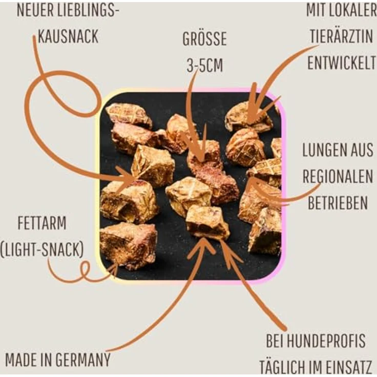 WEPO Hunde Leckerlis Rinderlunge getrocknet, 1kg - Gesunde Trainingssnacks, Premium Kausnack, 100% natürlich & glutenfrei, Made in DE – Bild 4