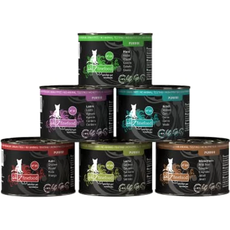 catz finefood Purrrr Collection II, Monoprotein Katzenfutter nass, getreidefrei, zuckerfrei, hypoallergen, hoher Fleischanteil, Multipack 6 x 200g – Bild 1