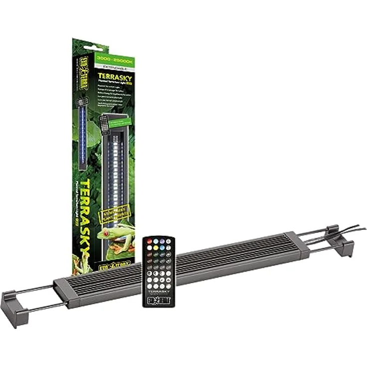 Exo Terra TerraSky, LED-Beleuchtung für bepflanzte Terrarien, 12W mit RGB- und 6.500 K weißen LEDs, IP54, 120° Lichtverteilung, 11 Himmelseffekten, Fernbedienung