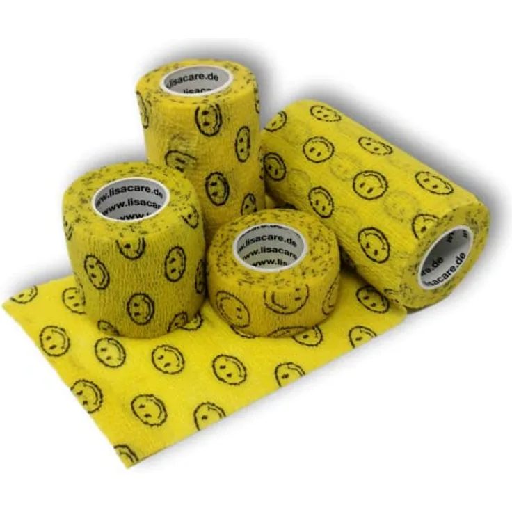 LisaCare Fingerpflaster selbsthaftend, vielseitige Handbandage für Hunde & Menschen, 4er-Set in Smiley Gelb (2,5-10cm breit) - wasser- und schmutzabweisend, rückstandslose Entfernung, elastisch
