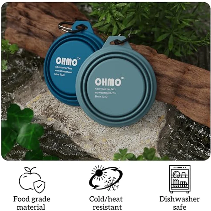 OHMO Faltbare Hundenäpfe, 2er Set 350ml, Premium Silikon in Hellblau & Asch, Tragbar für Camping und Wandern, sicher und leicht zu reinigen – Bild 3