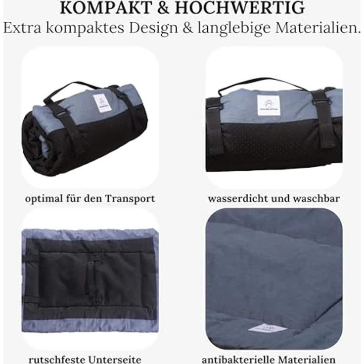 Wanderpfote Hundedecke für Unterwegs, 75 x 50cm – Waschbar, Orthopädisch, Wasserdicht, Blau, Größe M – Bild 5