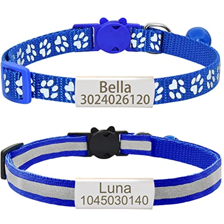 Senristar Personalisierte Katzenhalsbänder 2er Pack, Reflektierend mit Namensschild und Glocke, Nacken 20-28 cm, Nylon, Anti-Verlust Design – Bild 1