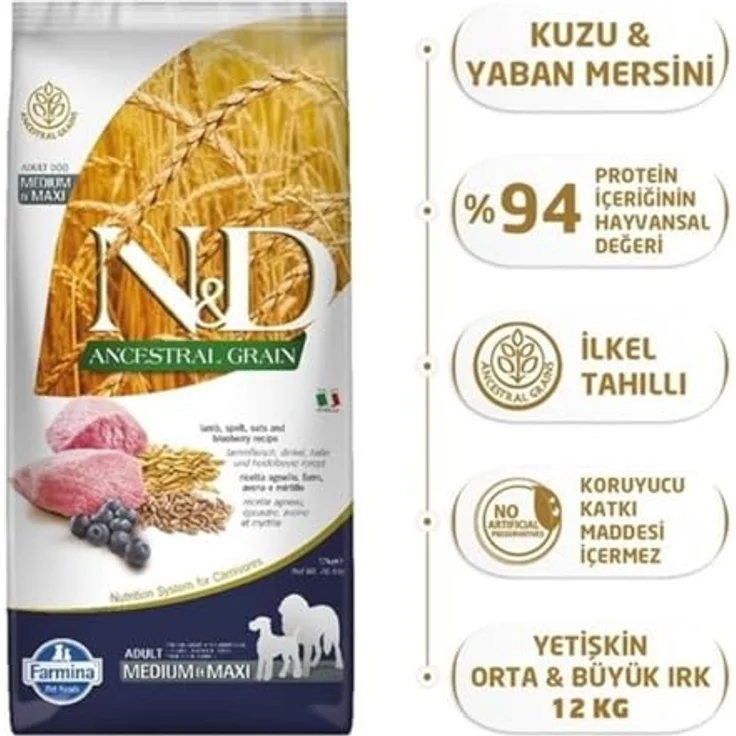 Farmina N&D Ancestral Grain Canine 12 kg, Trockenfutter für ausgewachsene Hunde mit Lamm, hohe Qualität – Bild 2