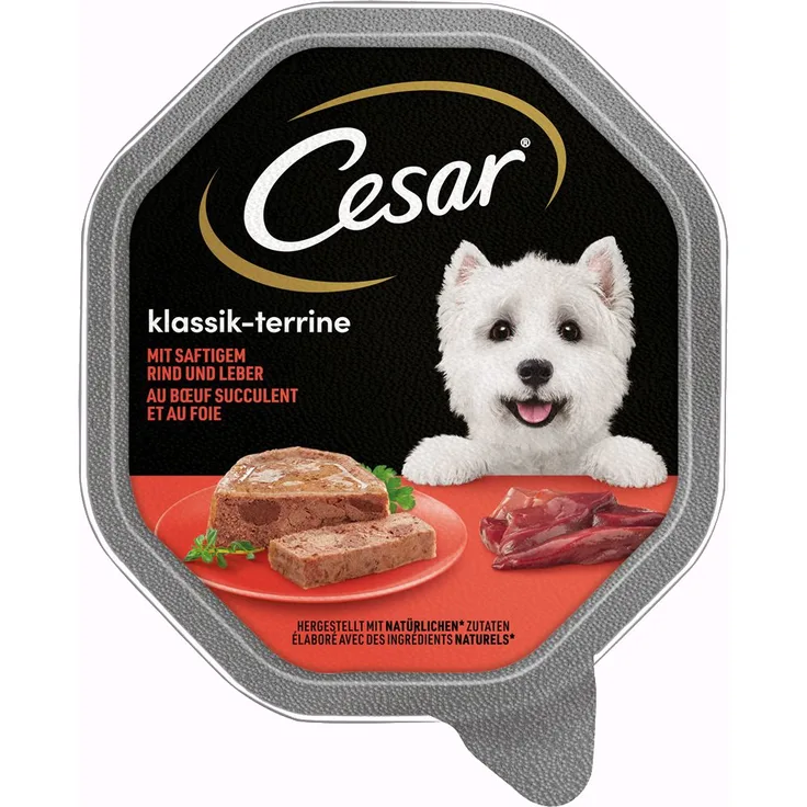 Cesar Megapack Schale 14 x 150 g, Hunde-Nassfutter mit saftigem Rind und Leber, ohne Zuckerzusatz