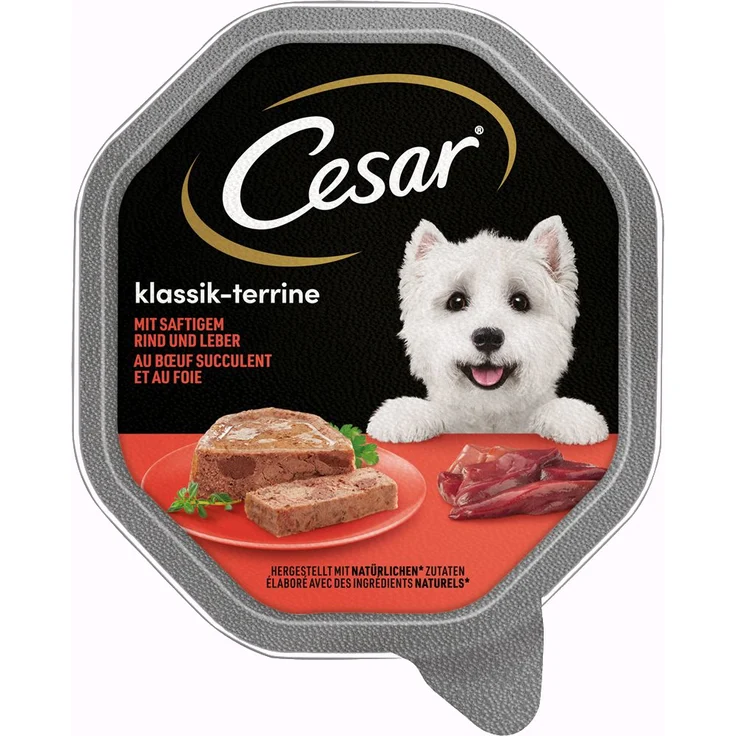 Cesar Megapack Schale 14 x 150 g, Hunde-Nassfutter mit saftigem Rind und Leber, ohne Zuckerzusatz