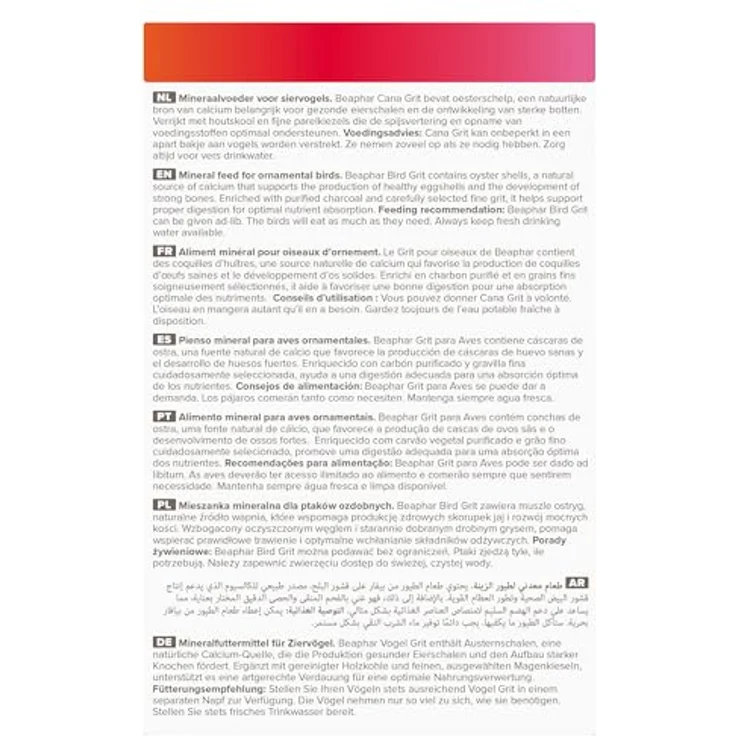 Beaphar Vogel Grit, 225g - Mineralstoffquelle aus natürlichem Muschelkalk zur Förderung der Verdauung – Bild 2