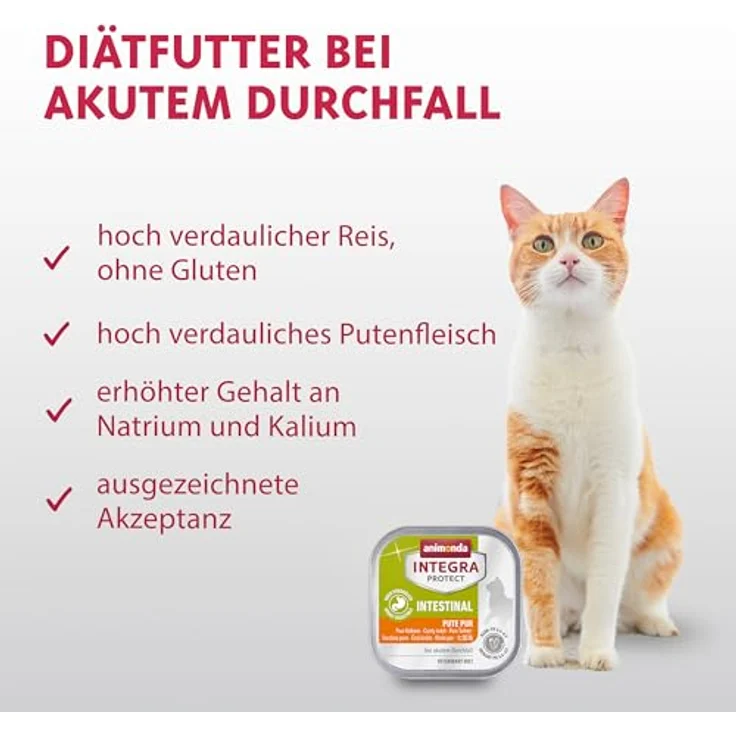 Animonda INTEGRA PROTECT Intestinal Pute Pur, Katzen Diätfutter bei Durchfall & Erbrechen, leicht verdauliches Nassfutter mit Pute und Reis, 16 x 100 g – Bild 2