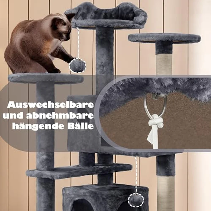 Yaheetech Kratzbaum Stabiler Katzenbaum Katzenkratzbaum Katzenmöbel, Kletterbaum für Katzen Höhe 137 cm, Dunkelgrau – Bild 8