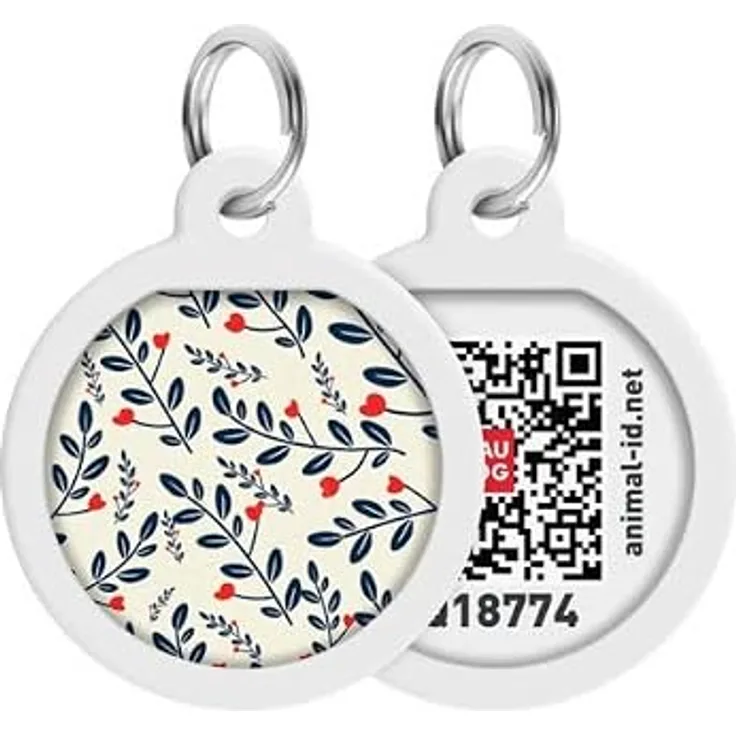 COFI Pet ID Tag für Hund Katze - QR Passport Global Suchsystem, digitale ID mit stilvollem Blumen-Design