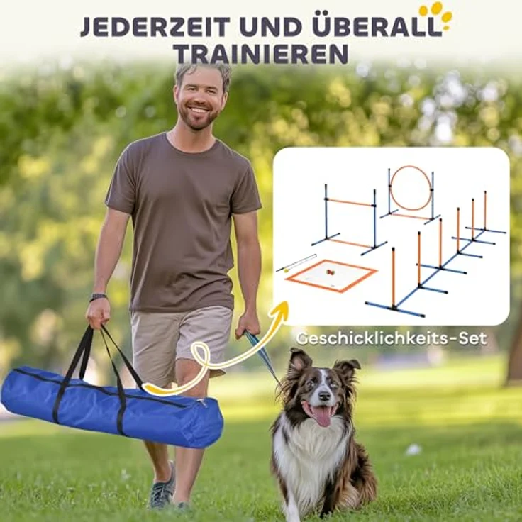 PawHut Agility Set Hunde 7-teilig, höhenverstellbare Agility-Ausrüstung mit Slalomstangen, Sprunghürde, Hula-Hoop und 2 Bällen für effektives Hundetraining – Bild 5