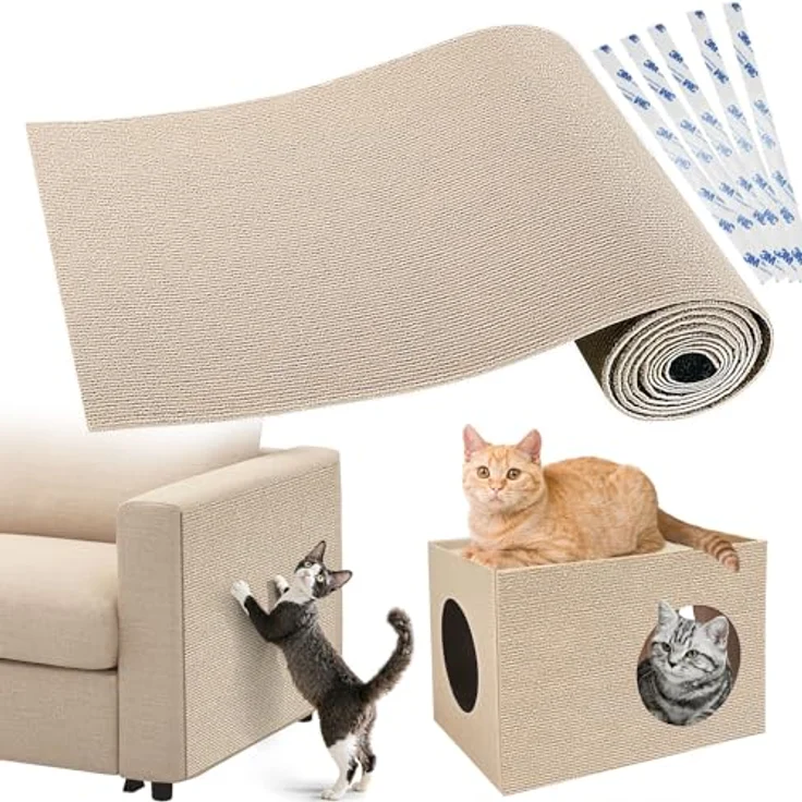 Gimars Selbstklebend Kratzmatte 200 × 40, mit Zusatz-Klebeband, DIY Kratzschutz Sofa Katze, Kratzbrett Katze, Katzen Kratzmatte, Kratzmatte für Wand & Möbel, Khaki – Bild 1