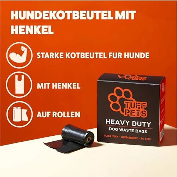 Tuff Pets Extra Stark Hundekotbeutel, biologisch abbaubar, 50% dicker, 16 Rollen mit 160 Beuteln, mit Griffen – Bild 2