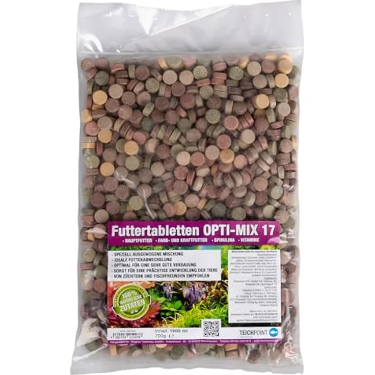 Teichpoint 1000 ml Premium TOP Futtertabletten Opti-Mix 17, ausgewogene Futtermischung für Zierfische, optimale Verdauung