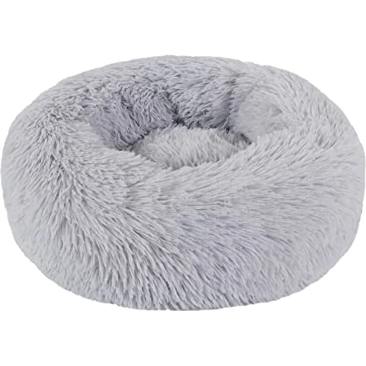 BVAGSS Rundes Hundebett & Katzenbett, Flauschig Donut aus ultraweichem Plüsch, Waschbar, 40 cm Durchmesser, Lichtgrau – Bild 1