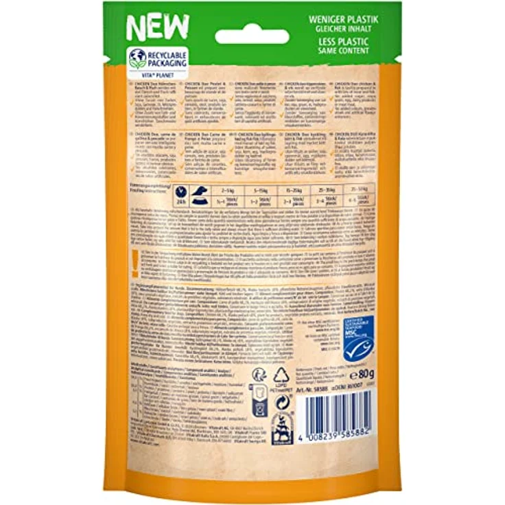 Vitakraft CHICKEN Duo, Hühnchen- und Fischsnack für Hunde, 80g, ohne Zuckerzusatz und Zusatzstoffe – Bild 3