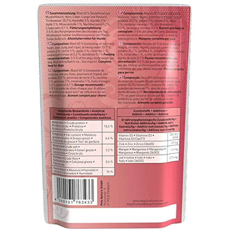 Dogz finefood Hundefutter nass N° 2 Rind, getreidefrei & zuckerfrei, hoher Fleischanteil (65%), 12 x 100 g Beutel – Bild 2