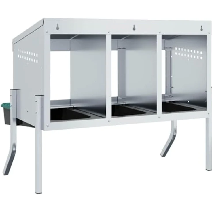vidaXL Hühnerstall 110 x 50 x 63/68 cm, Nistkasten mit 4 Fächern, verzinkter Stahl, anpassbare Höhe, silber/dunkelgrün/schwarz – Bild 7