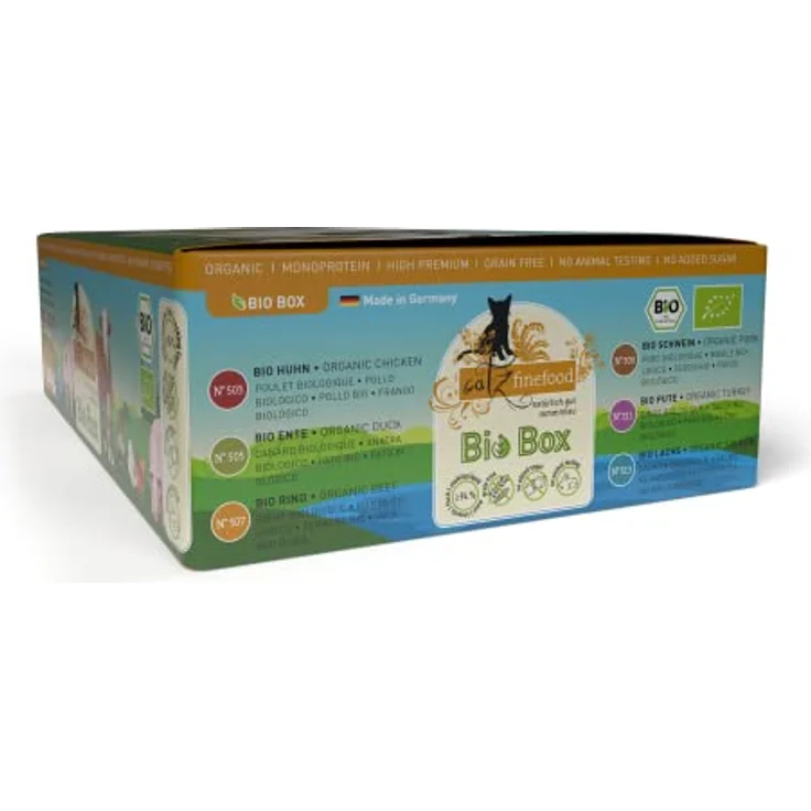 catz finefood Bio Katzenfutter nass MIX Paket - 6 x 200 g - ohne Getreide & Zucker - schmackhafte Sorten für ernährungssensible Katzen (Lachs, Pute, Schwein, Rind, Ente, Huhn) - 1,2 kg – Bild 2