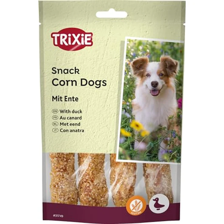 TRIXIE Corn Dogs Hunde-Snack mit Ente & Rinderhaut, glutenfreie Belohnung, 4 Stück in 100 g Packung – Bild 1