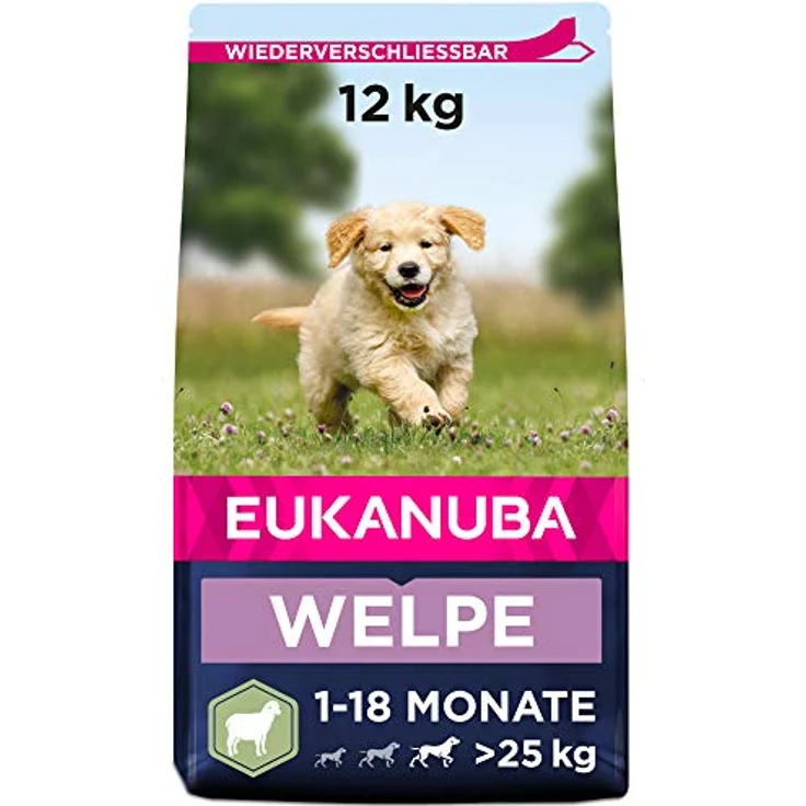 Eukanuba Welpenfutter mit Lamm & Reis, Trockenfutter für große Rassen, 12 kg - für Junior Hunde, mit DHA und Omega-3- und Omega-6-Fettsäuren – Bild 1