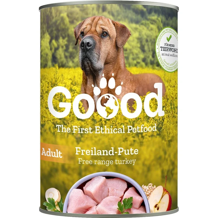 Goood Adult Freiland-Pute, Hunde-Nassfutter ohne Zucker- und Weizenzusatz, 6x400 g