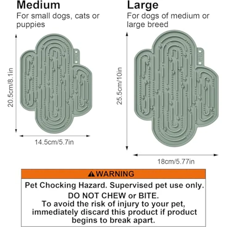 OHMO Schleckmatte für Hunde und Katzen, 2er Set im Kaktusdesign, Lebensmittelqualität Silikon in Hellgrün & Asche für Angstlinderung und langsames Füttern – Bild 3
