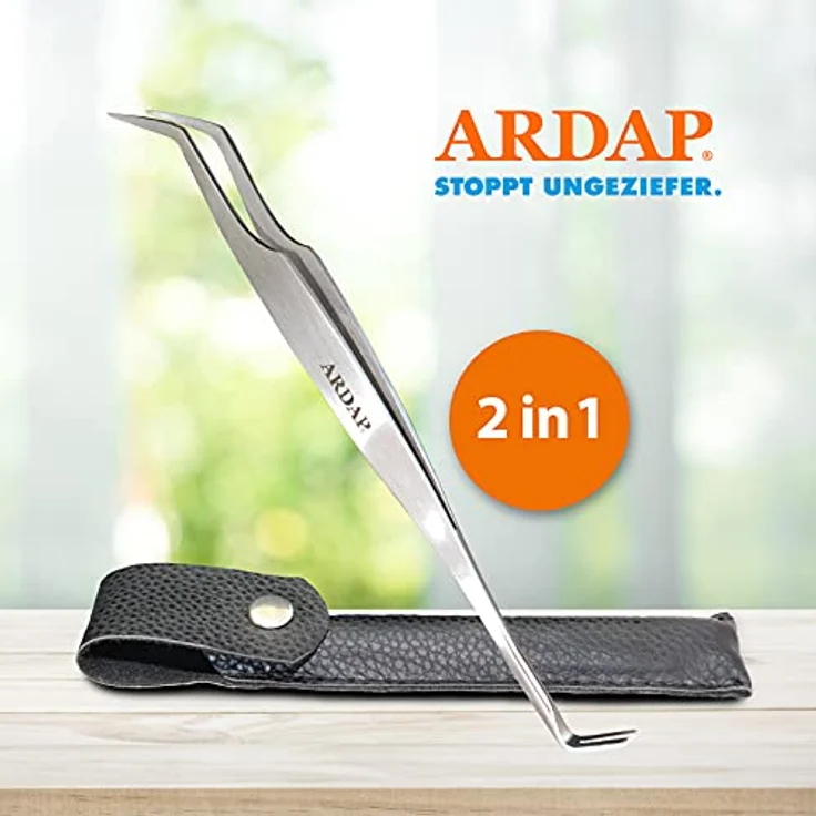 ARDAP Zeckenzange und Zeckenhaken 2in1, Edelstahl im Leder-Etui, effektive Zeckenentfernung für Hunde, Katzen & Menschen – Bild 3