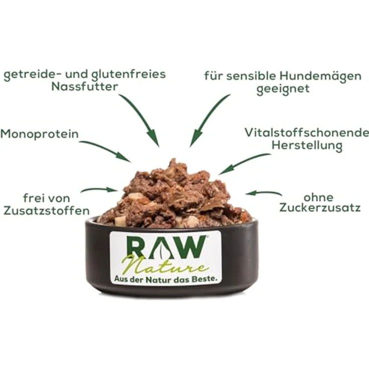 RAW Nature Ziege Pur 400g, Monoprotein Nassfutter mit Kartoffeln, Möhren & Petersilie, getreidefrei und hochprozentigem Fleischanteil, Alleinfuttermittel für Hunde – Bild 3