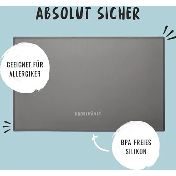 Rudelkönig Napfunterlage Hund, 48 x 30 cm, rutschfeste Silikonmatte, wasserdicht und spülmaschinenfest, ideal für 2-3 Näpfe, mit Rand – Bild 2