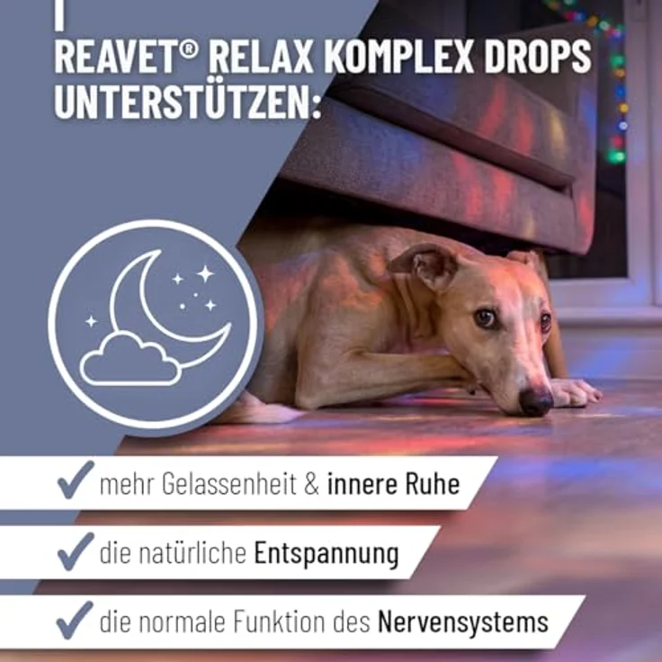 REAVET Relax Komplex Drops, Ergänzungsfuttermittel für Hunde zur Unterstützung von innerer Ruhe mit L-Tryptophan und Magnesium, 350g (140 Stk) – Bild 2