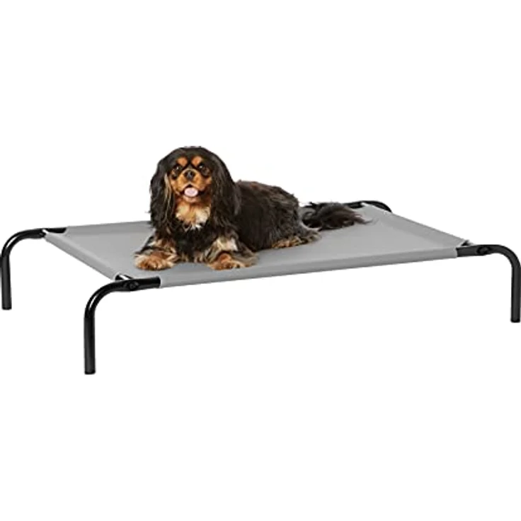 Amazon Basics Kühlendes erhöhtes Haustierbett für Hunde, Größe S, L 90 x 55 x 19 cm, robustes Eisenrahmen, atmungsaktives graues Netzstoff – Bild 1