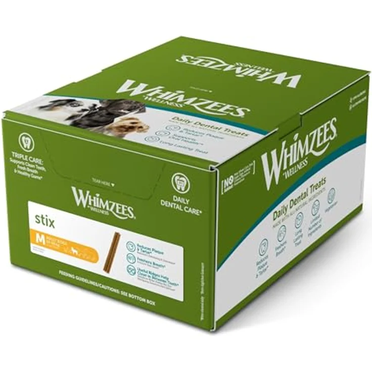 WHIMZEES Stix Größe M, glutenfreie vegetarische Hundesnacks zur Plaque- und Zahnsteinbeseitigung, 100 Stück im Display (1 x 3 kg) – Bild 2