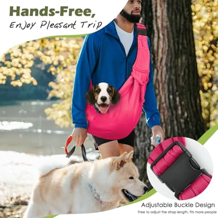 Pawaboo Hundetragetasche Welpen, Tragbare Transporttasche für Hunde bis 12 lbs, Verstellbares Tragetuch mit Sicherheitsgurt, Outdoor Umhängetasche für kleine Haustiere, Magenta – Bild 3