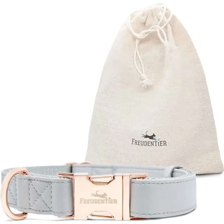 FREUDENTIER Hundehalsband aus veganem Leder, verstellbar und robust, für mittelgroße & große Hunde, inklusive Geschenkbeutel – Bild 1