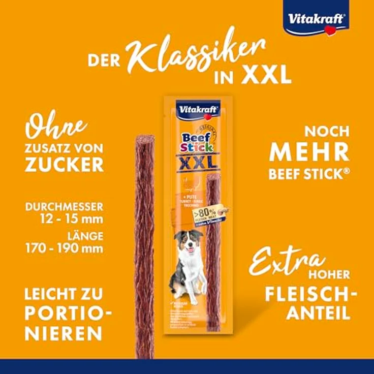 Vitakraft Beef Stick XXL, Hunde Trainingsleckerli mit hohem Fleischanteil, ohne Zuckerzusatz, 15x30g – Bild 4