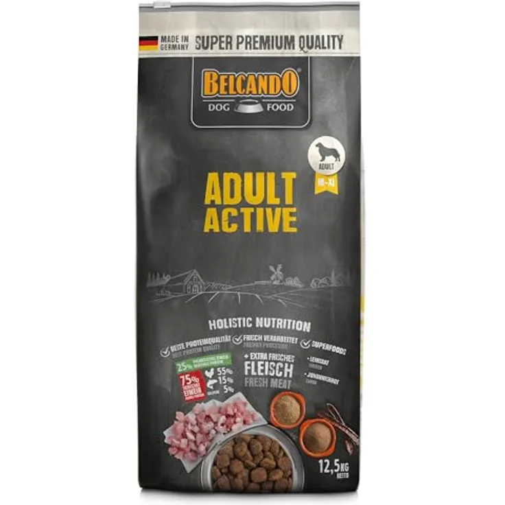 Belcando Adult Active [12,5 kg] Hundefutter, Trockenfutter für aktive Hunde, Alleinfuttermittel für ausgewachsene Hunde ab 1 Jahr, mit frischem Fleisch und hochwertigen Fettsäuren