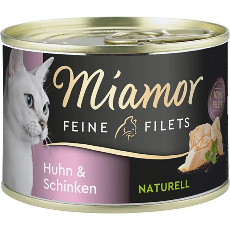 Miamor Feine Filets Naturelle, Katzen-Nassfutter mit 63% Huhn & Schinken, 24 x 156 g, ohne künstliche Zusatzstoffe