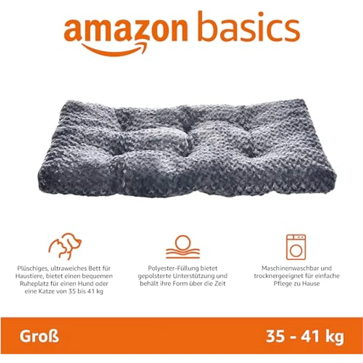 Amazon Basics Maschinenwaschbar Hundebett für Große Hunde, strapazierfähiges und waschbares Design, 102 x 69 x 9 cm, Graue Wirbel – Bild 2