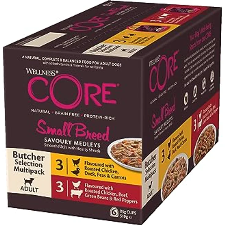Wellness CORE Small Breed Savoury Medleys, Hundefutter nass für kleine Hunde, Butcher Selection Mix, getreidefrei, 6 x 85 g, mit hohem Fleischanteil – Bild 1