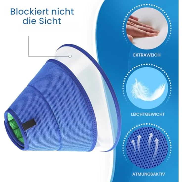 ICOYEA Halskrause für Hunde, Weicher und atmungsaktiver Schutzkragen für postoperative Wunden, Einstellbar in Größe 7, Blau – Bild 2